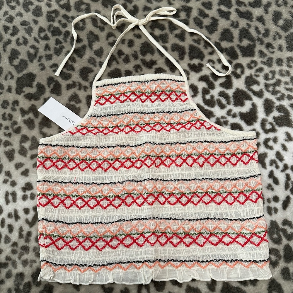 American Eagle Smocked Crop Halter Tank Top in White Size Small
